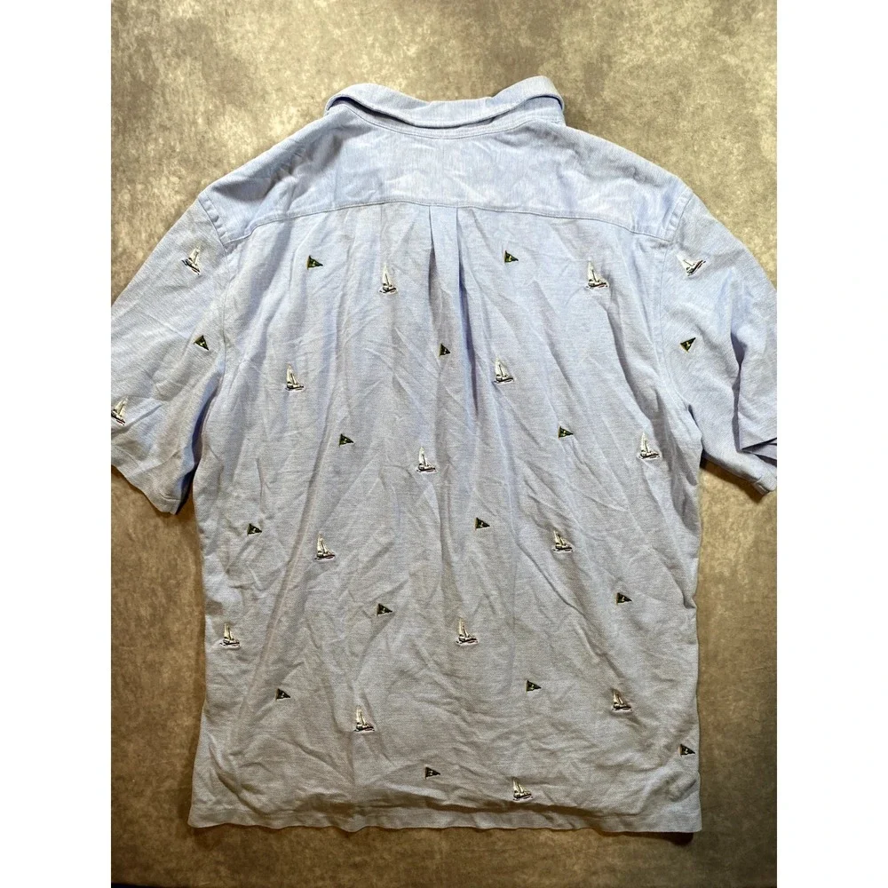 Polo‎ Ralph Lauren Shirt Mens XLT Blue Knit Oxford Sail Boat All Over Print